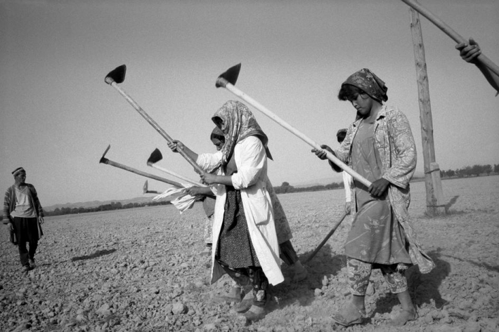 Таджикистан, Кумсангир, 1993. Девушки подготавливают поле под посевы хлопчатника